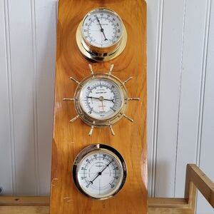 Vintage Sunbeam Nautical Wooden Weather, Temp & Barometer Wall Display 16x4x7"